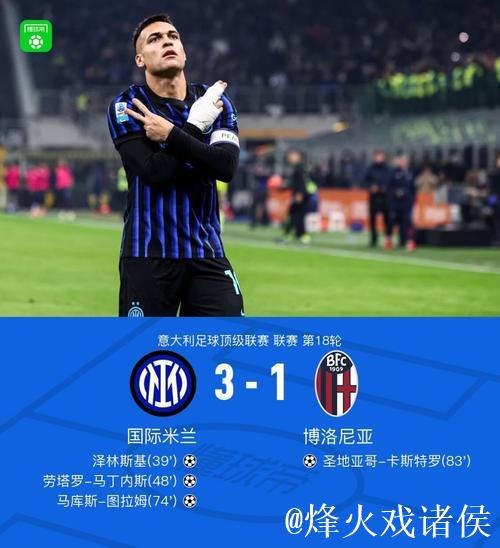 劳塔罗传射泽林斯基、图拉姆建功 国米3-1博洛尼亚