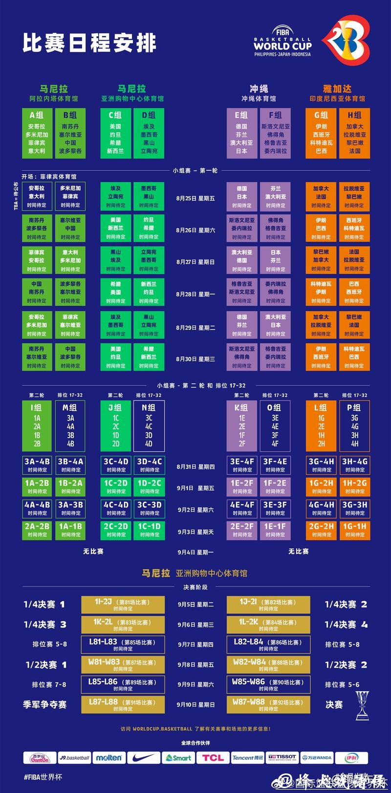 2023世界杯小组赛分组及完整赛程一览